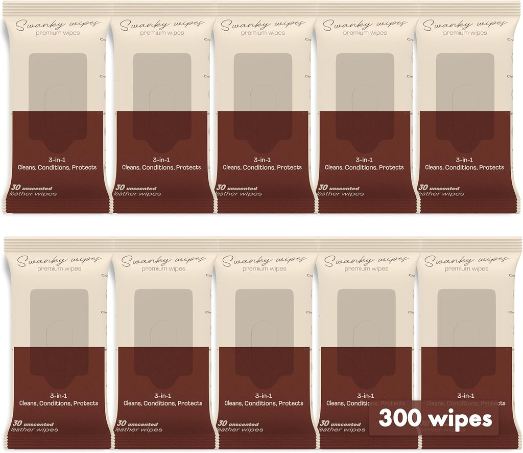 Swanky Leather Wipes - Leather Cleaner and Conditioner for Purses, Shoes, Furniture Polish & Car Seats, Prevents Fading & Cracking, Restores Softness & Shine - Soft Wipes, 300 Count