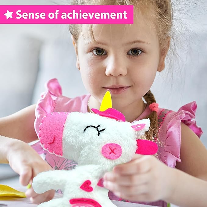 KRAFUN Beginner My First Unicorn Sewing Kit for Kids Art & Craft, Doll Plushie Animal, Instructions & Plush Felt Materials for Learn to Sew, Embroidery, Age 7 8 9 10 11 12