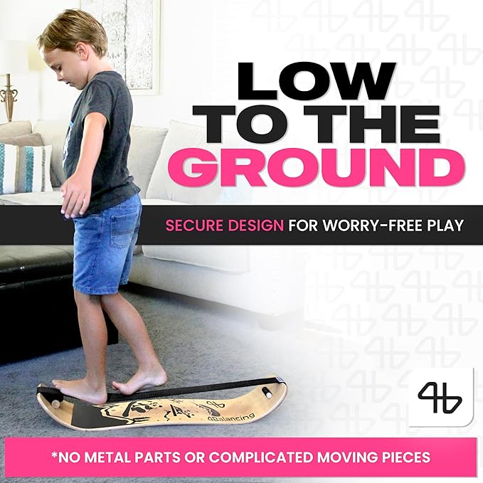 Balance Board for Kids - Slackline Wooden Wobble Board - Slackboard Balance Trainer for Coordination - Training for Skateboard, Snowboard, Football, Soccer, Baseball, Basketball
