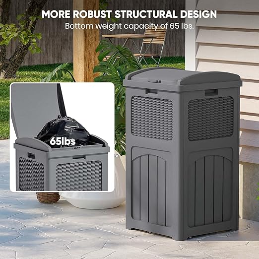 Patiowell 36 Gallon Outdoor Trash Can, Resin Outdoor Garbage Can with Lid for Patio, Backyard, Deck, Gray (2 Pack)