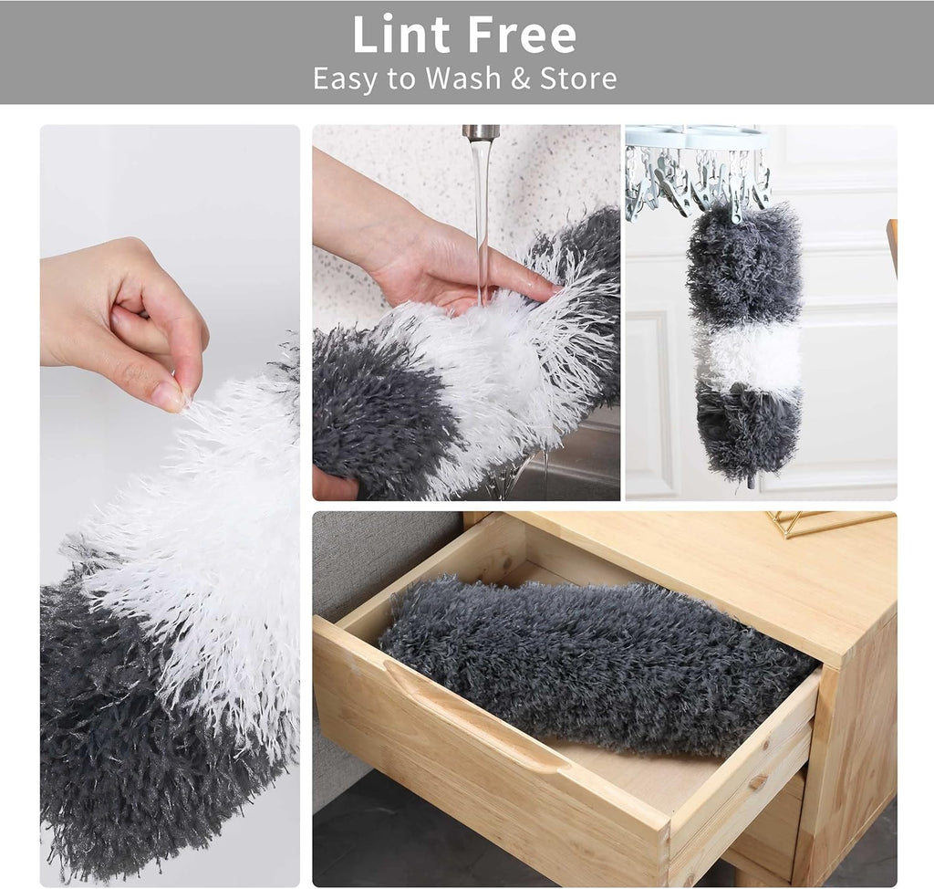 BOOMJOY Microfiber Feather Duster with 100 Inches Extendable Pole, 2 Pack Dusters for Cleaning Ceiling, Fan, Furniture