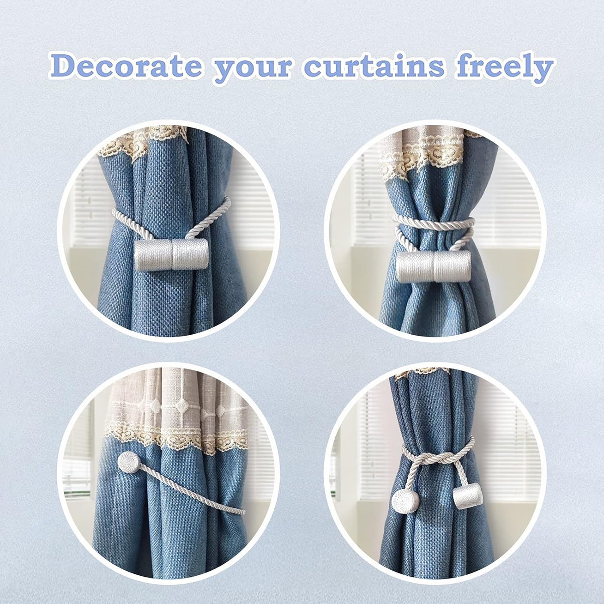Hion Magnetic Curtain Tiebacks White 2pcs, Curtain Tiebacks Buckles Holdbacks Holders Hooks Clip for Home Bedroom Office Decorative Curtain