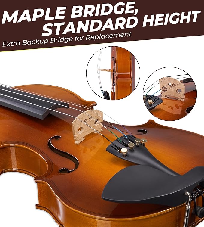 Vangoa Violin 4/4 Full Size Set Fiddle, Handcrafted Starter Acoustic Violins Kit with Solid Wood Side Board, Lightweight Hard Case for Beginners, Teens, Child, Kids Age 12+, Adults, Right Handed