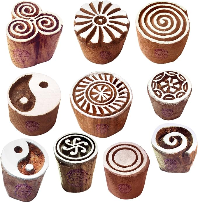 Textile Wood Blocks Original Small Round Shape Printing Stamps (Set of 10) Htag2152