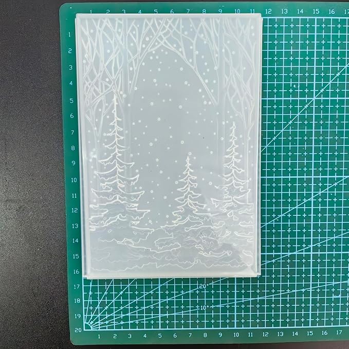 NZJ 3D Texured Merry Christmas Snowfall Tree Woodland Background Plastic Embossing Folders for Card Making Scrapbooking and Other Paper Crafts