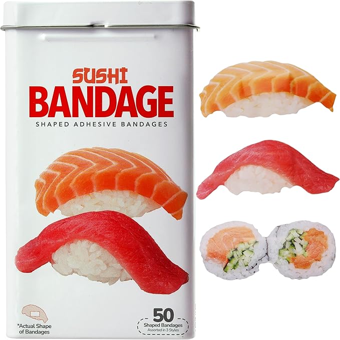 BioSwiss Bandages, Sushi Shaped Self Adhesive Bandage, Latex Free Sterile Wound Care, Fun First Aid Kit Supplies for Kids, 50 Count