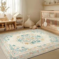 jinchan Floral 4x6 Area Rugs for Nursery - Machine Washable Vintage Distressed Design Soft Ultra-Thin Low-Pile Non-Slip Kids Carpet for Bedroom Living Room Dining Room Home Office (4x6ft,Apricot)
