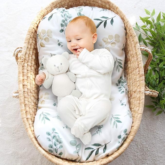 LifeTree Muslin Baby Lounger Cover, Newborn Slipcover Lounger Cover for Boys Girls Infant, Soft 70% Viscose from Bamboo and 30% Cotton, Cover Only, Eucalyptus Pattern