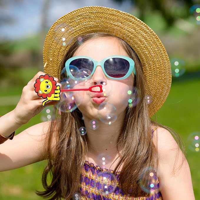 Jungle Safari Party Favors,24Pcs Wild Animals Bubble Wands for Kids,Zoo Bubble Wand for Safari Wild One Birthday Party Supplies,Pinata Baby Shower Goodie Bag Stuffers Gift