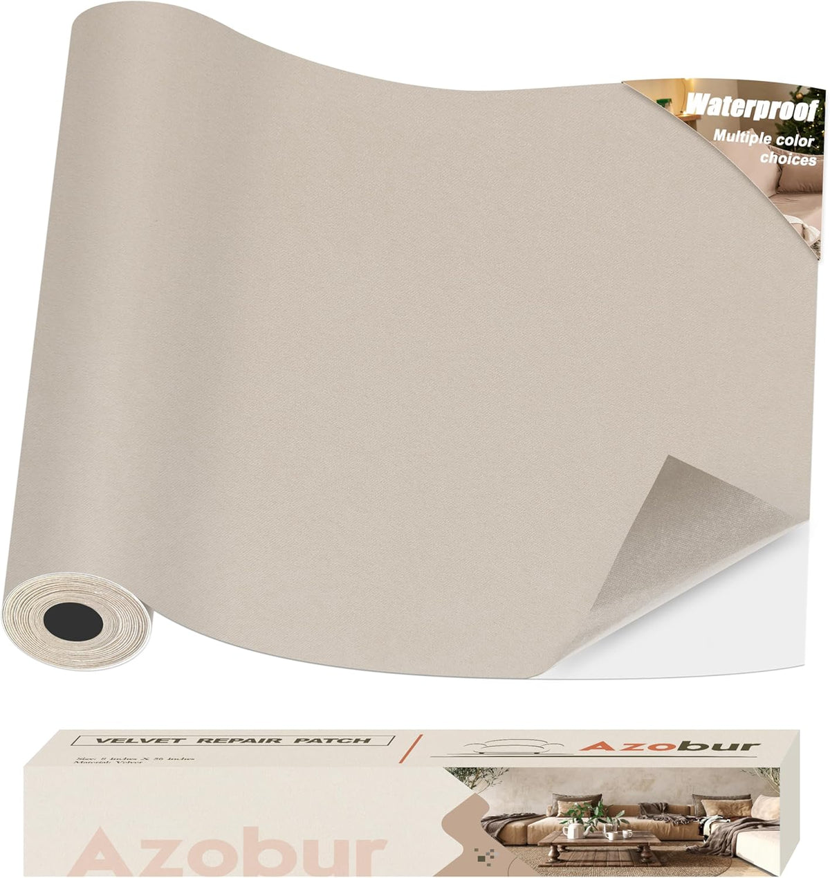 Azobur Couch Patches, Extra-Large Durable Fabric Tape, Ideal for Automotive Upholstery Repair, Waterproof, Self-Adhesive, Quickly Fix Sofas, Car Interiors, and Other Fabric Items (Beige Brown)
