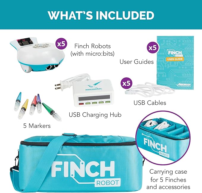 BirdBrain Finch Robot Starter Flock with Microbit I STEM Coding Robot for Classrooms I Learn Python and 8 Coding Languages I Programmable Robotics I Remote Control and App Controlled | Ages 5 to 16