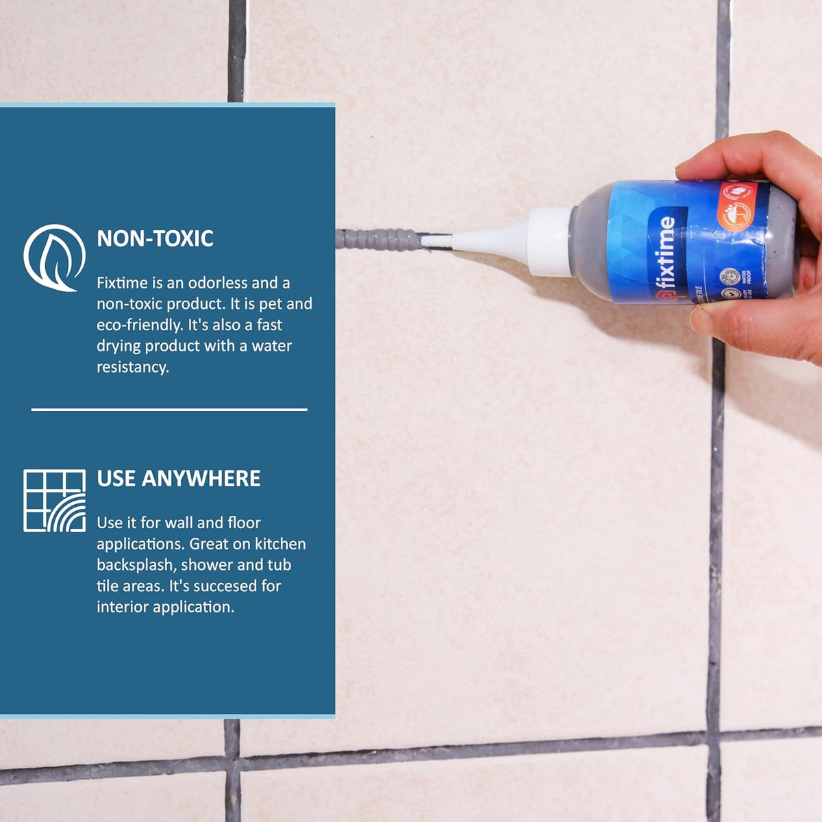 Silicone Tile Repair Kit – Premixed Fast-Drying Gray Caulk, Filler, and Sealer for Cracked Bathroom, Kitchen, and Floor Tiles (225g / 8 oz)