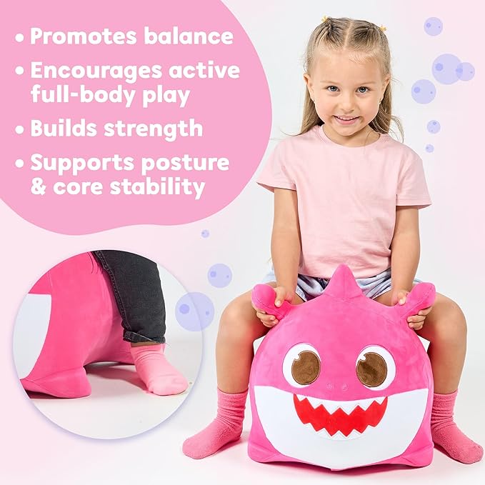 JITTERYGIT Baby Shark Bouncy Hopper - Musical Plush Toy for Kids and Toddlers - Mommy Shark (Pink)