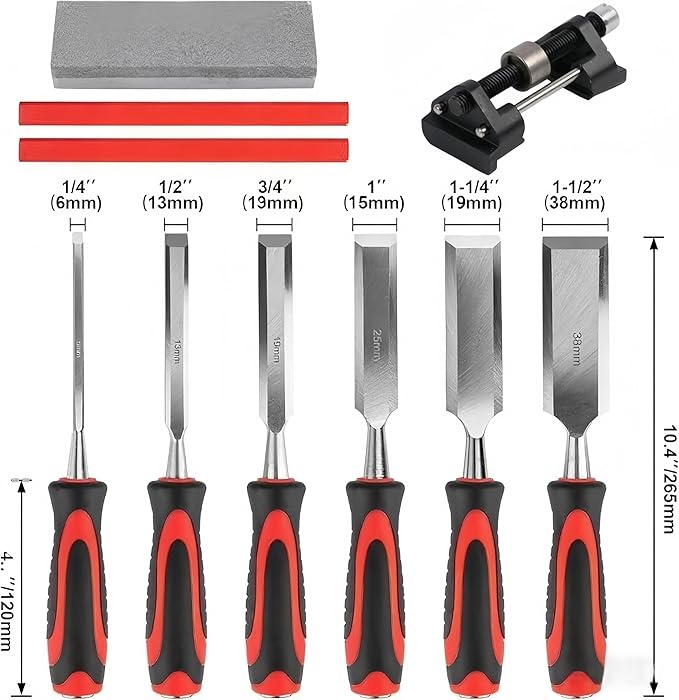 11 Piece Wood Chisels for Woodworking,Wood Chisel Sets Woodworking Tools Setwith Honing Guide, Sharpening Stone and Storage Case