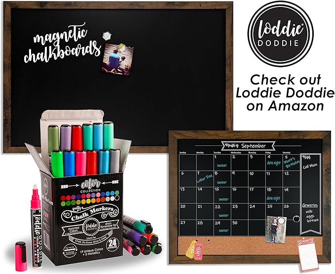 Loddie Doddie Liquid Chalk Marker Set - Pack of 4, Basic Colors, 6mm Tip - Fine-Tip Chalkboard Markers for Blackboard - Washable Window Pens for Glass - Dual Ends for Chalkboard Calendar