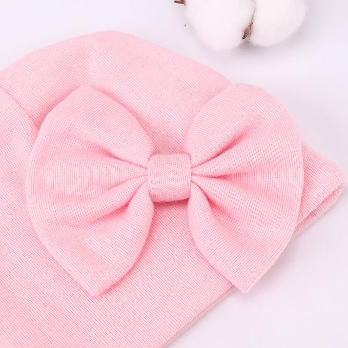 BQUBO Newborn Baby Hats Mittens Set Hospital Hat Beanie Infant Bow Hats Baby Gloves No Scratch Mittens for 0-6 Months