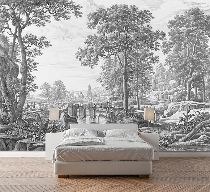 Vintage Forest Wallpaper Gray Trees Woodland Wall Mural Large Nature Landscapes Wall Decor for Living Room Bedroom Dining Room Office(Not Self-Adhesive)