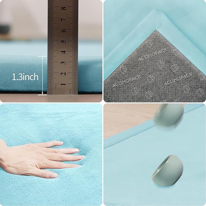ACOMOPACK Baby Play Mat for Floor 1.3" Thick Memory Foam Play Mat 79"×118" Tummy Time Crawling with Non-Slip Bottom for Living Room,Nursery,Soft Velvet Playpen Mats for Kids,Infants（Light Blue）