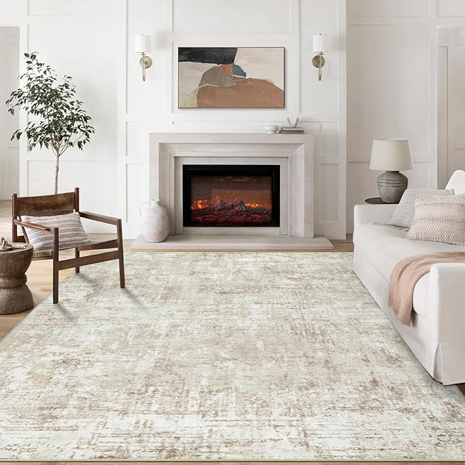 9x12 Area Rugs for Living Room Rug Washable: Modern Large Rug for Dining Room Bedroom Carpet Non Slip 9 by 12 Indoor Abstract Nursery Home Office Beige