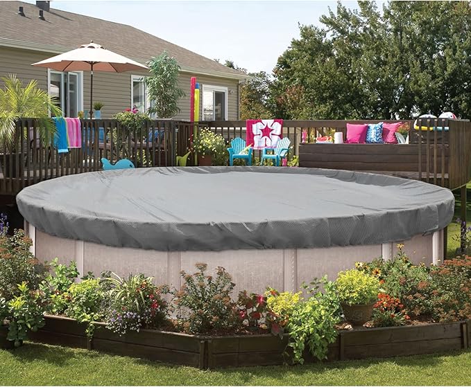 ECOOPTS 24 ft Round Pool Cover for Above Ground Pools, Swimming Pool Cover Protector Winter Safety Cover (Light Grey)