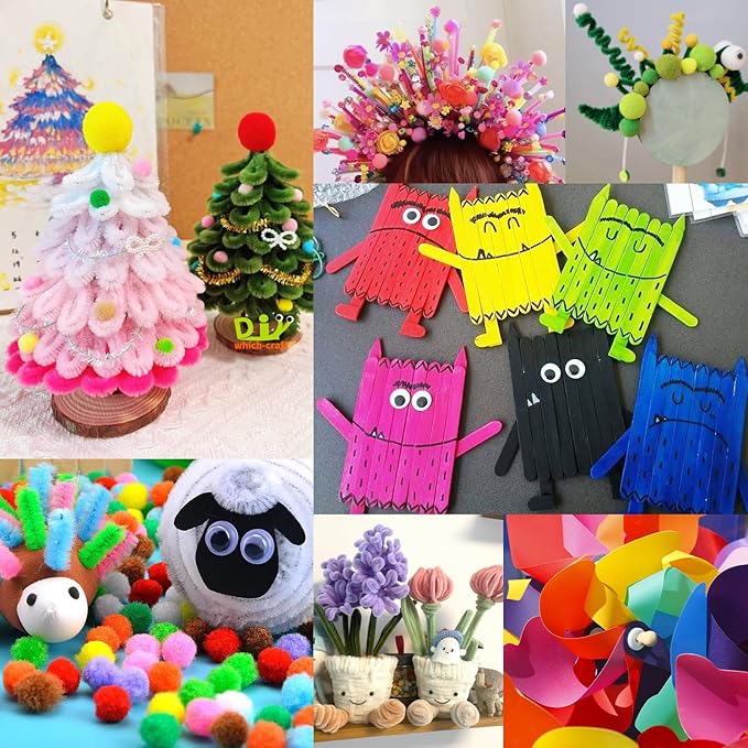 FUNZBO Arts and Crafts Supplies for Kid - Crafts for Girls Age 3, 4, 5, 6, 7, 8, 9 Years Old, Craft Kit with Pipe Cleaners, Pompoms & Craft Tools, Birthday Gifts for 4-8 Boys & Girls