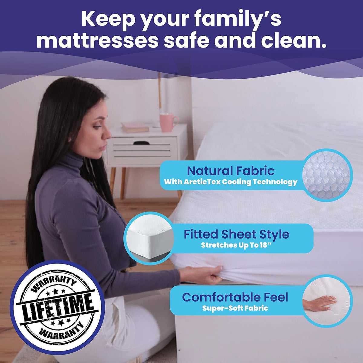 Slumberfy King Size Waterproof Cooling Mattress Protector, Hypoallergenic, Noiseless, Washable, 76x80 in