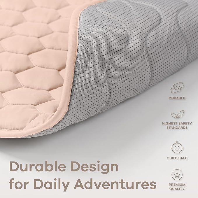 Comfy Cubs Square Kids Play Mat - 56 x 56 inches Soft Quilted Baby Floor Mat with Non-Slip Bottom - Plush Design for Toddlers' Playtime and Relaxation - Comfortable and Durable - Blush