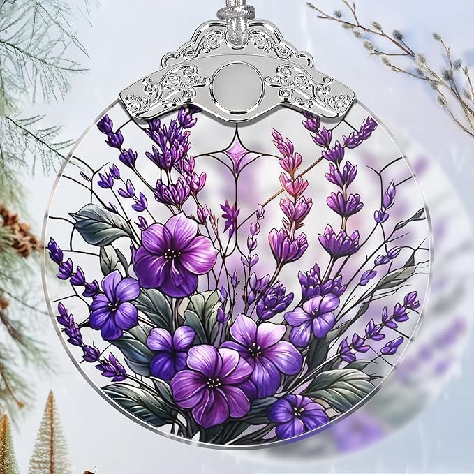 Charming Bauhinia & Violets Stained Glass Orament - Christmas Ornament - Christmas Decorations for Tree - Holiday Present ldeas - Gift Exchange