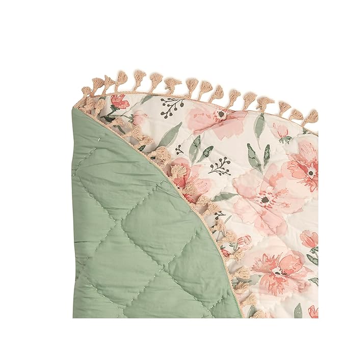 Crane Baby Padded Floor Mat, Pink Floral Nursery Decor, Activity Mat, 40" x 40", Baby Tummy Time, Baby Girl Nursery Essentials