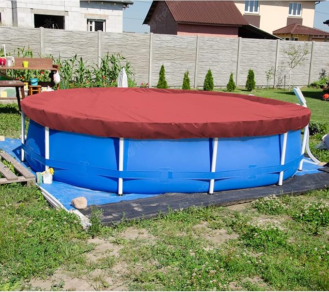 ECOOPTS 9 ft Round Pool Cover for Above Ground Pools, Swimming Pool Cover Protector Winter Safety Cover (Red)