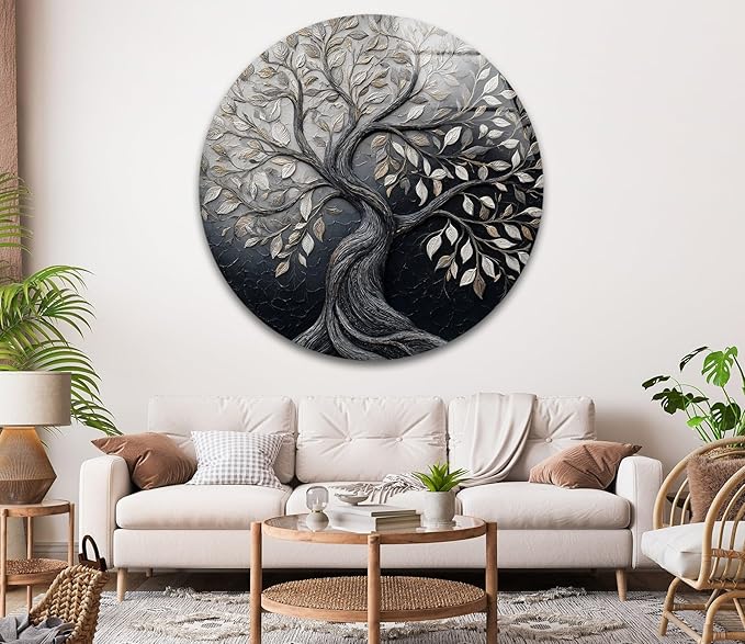 My Photostation.com 15.8''(40cm) Diameter Twilight Tree of Life Round Glass Wall Art Tempered Glass Printing Wall Decor Large Wall Art Wall Hangings