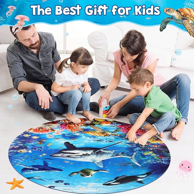 Underwater Ocean Floor Puzzle for Kids Ages 4-6, Shark Toys for Boys Girls, 70 Pieces Large Jigsaw Shark Puzzles for Kids Ages 3-8, Educational Ocean Animals Toys for Birthday Christmas