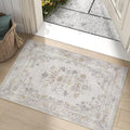jinchan Floral 2x3 Rug for Entryway - Vintage Washable Area Rug Ultra-Thin Low Pile Soft Small Non Slip Distressed Indoor Door mat Accent for Entrance Kitchen Bedroom Bathroom (2x3ft,Light Grey)