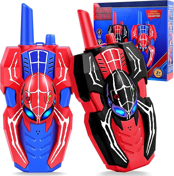 Vvinca Spider Walkie Talkies for Kids Toys Ages 3 4 5 6 7 8 9 10 Boys Girls 2 Pack Superhero Toys Lanyard Long Range Clear Sound Outdoor Game Camping Gear Spy Gadgets & Easter Christmas Birthday Gifts