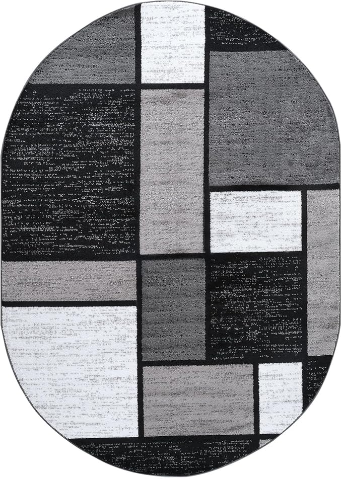 Rugshop Contemporary Modern Boxes for Home Office,Living Room,Bedroom,Kitchen Non Shedding Oval Area Rug 5' x 7' Gray
