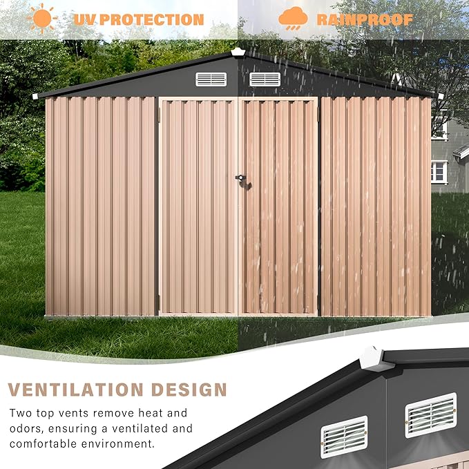 8x10 FT Metal Storage Sheds Outdoor, Metal ToolShed with Lockable Door, Metals Yard Sheds MetalGarden Shed Kit, Metals Utility Sheds Buildings with Air Vent for Backyard Garden Patio Lawn