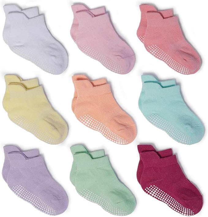 Zaples Baby Non Slip Grip Ankle Socks with Non Skid Soles for Infants Toddlers Kids Boys Girls
