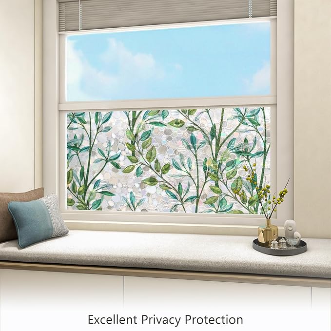 LEMON CLOUD Window Privacy Film, Stained Glass Window Film, Decorative Rainbow Window Clings, Static Cling Non Adhesive Door Stickers, Anti-UV Sun Blocker Heat Control for Home 17.5 x 157.4 inches