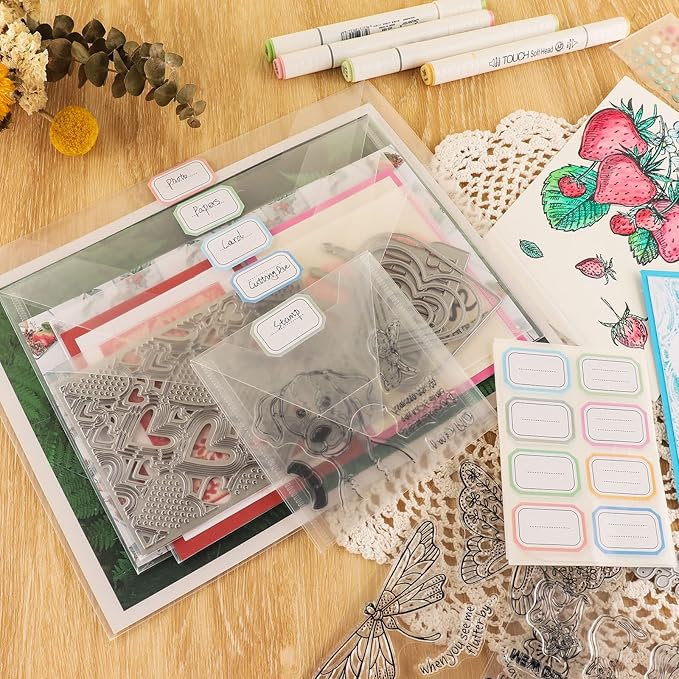 20 Pieces Clear Die & Stamp Plastic Storage Bag, Resealable Large Envelope Pocket for DIY Scrapbooking Paper Card Craft Making and Cutting Dies Stencil (4.75"x4.75")