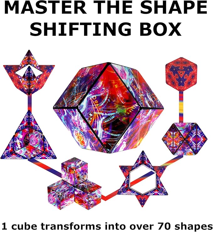 SHASHIBO Shape Shifting Box - Award-Winning Fidget Toy w/ 36 Rare Earth Magnets - Fidget Cube Transforms Into Over 70 Shapes, Sensory Toy Gift for Kids, Teens, and Adults (Fire Goddess)