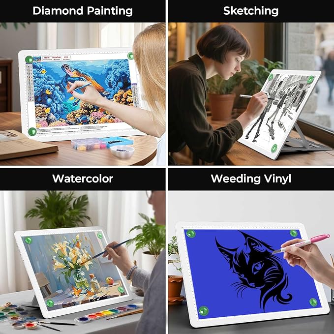 Zocelight Rechargeable A3 Light Board with Built-in Stand,Super Bright Magnetic Light Box for Tracing,Wireless Light Pad for Diamond Painting,Side Buttons,LED Light Table for Drawing,Sketching(White)