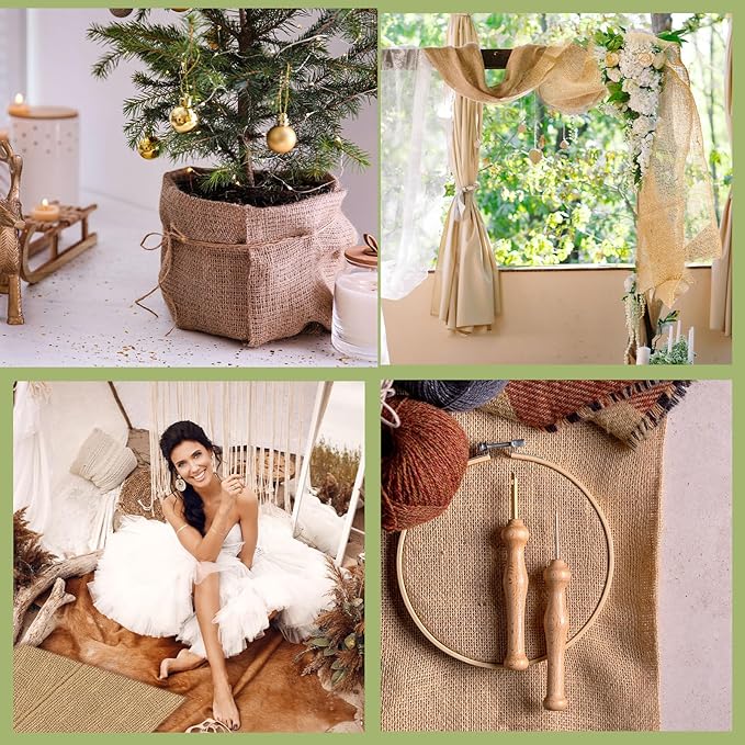 Buryeah 80 Inch x 50 ft Burlap Fabrics Roll Natural Jute Burlap Tree Wraps Protector Winter Frost Plant Blankets Cloth Weed Barrier Fabric Garden Plants for Winter Outdoor Trees Shrubs Party
