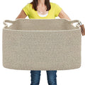 COMFY-HOMI Large Rectangular Blanket Basket, Woven Cotton Rope Baskets for Storage, Laundry Hamper Basket, Storage Bin,Toy Organizing Bin with Handle, Organization and Storage-22x15x12”-Brown