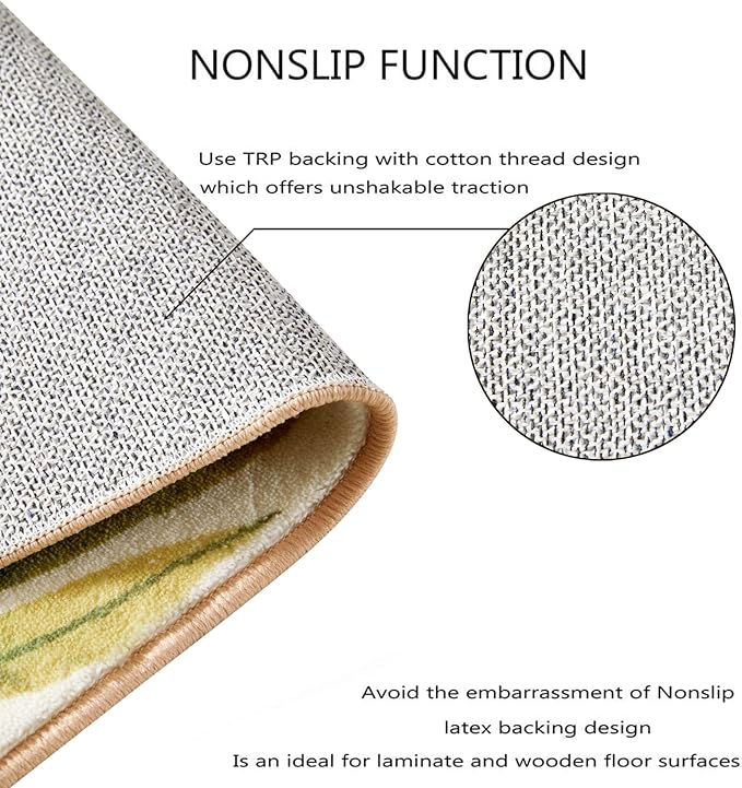RoomTalks Boho Cute 3x5 Small Area Rugs Washable, Modern Abstract Geometric Shape with Tropical Leaves Non Slip Throw Rugs for Bedroom Kitchen Entryway Indoor Botanical Accent Carpet