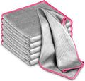 Airlab Glass Polishing Cloth Streak Free Miracle Microfiber Cleaning Cloth Lint Free Cleaning Rags for Glasses Kitchen Dish Mirrors Easy Clean, Pack of 6, 12" x 12", Sliver-Pink