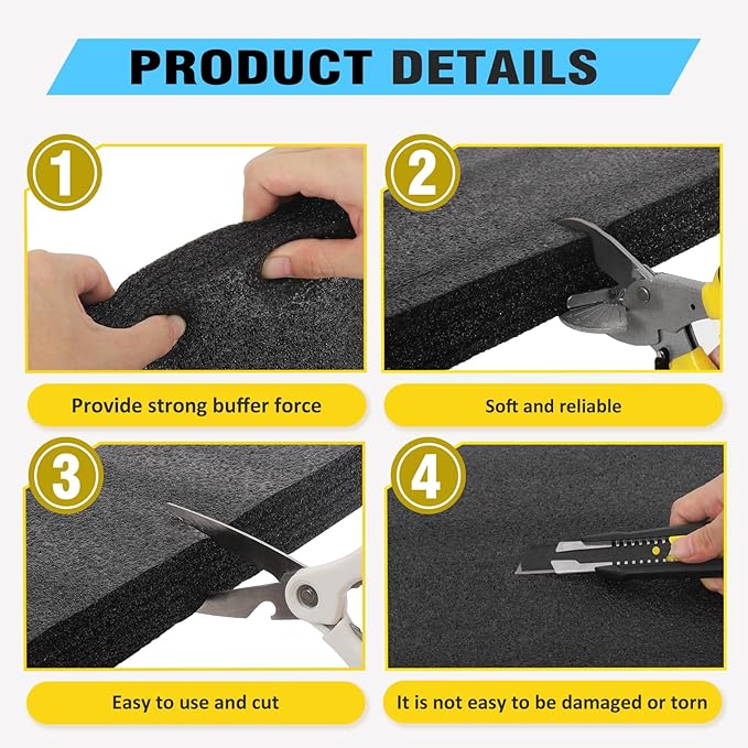 2 Pcs 12 x 16 x 1INCH Black Polyurethene Foam Sheets,Cuttable Packing Foam Block Foam Padding for Packing and Crafts,Toolbox Storage.