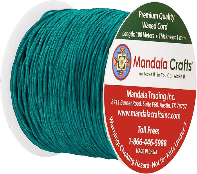 Mandala Crafts 1mm 109 Yards Teal Cotton Waxed Cord for Jewelry Making Bracelet Cord Waxed String - Beading String Thread Jewelry Cords for Necklaces String