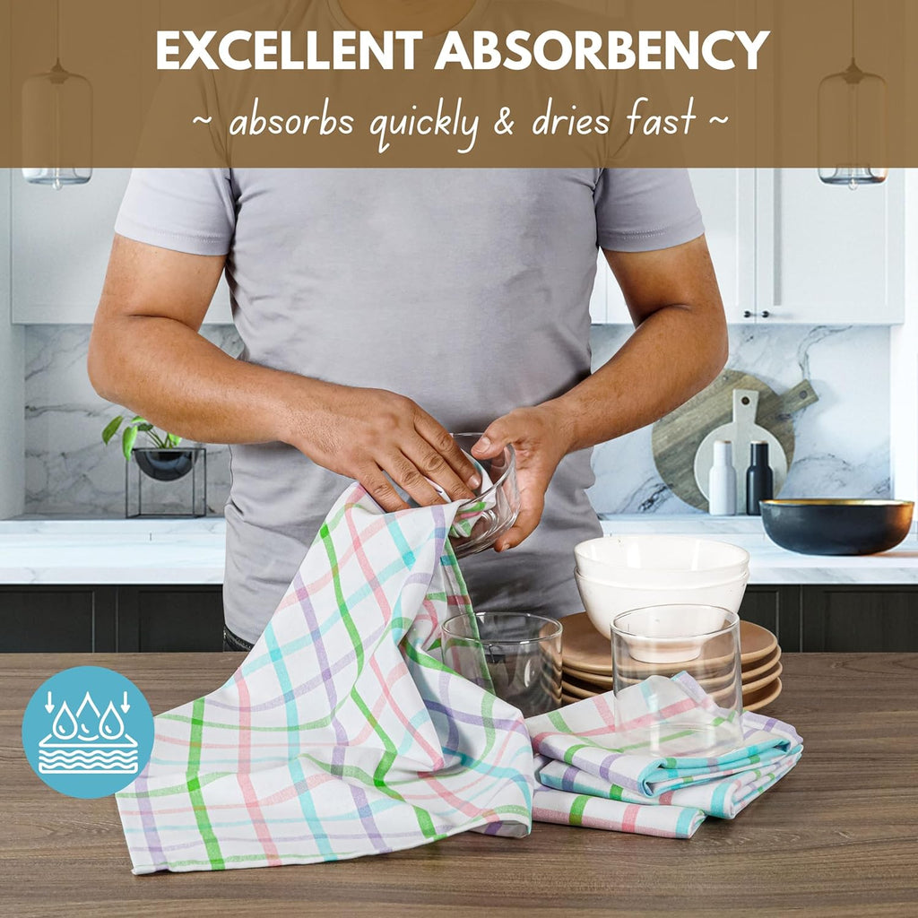 Native Fab Multi Color Checked Kitchen Towels Set of 4, 100% Cotton, 16x26 Inch Dish Cloth Set, Soft & Absorbent Tea Towels for Daily Cooking, Cleaning, Drying Dishes - Machine Washable Washcloths