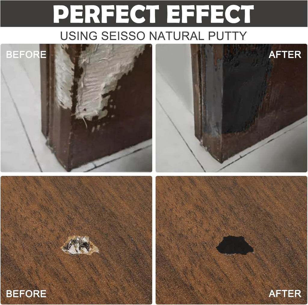 SEISSO Wood Putty, Black Wood Filler Paintable, Wood Putty Outdoor Waterproof, Wood Repair Putty Stainable, Wood Furniture Repair kit - Restore Wooden Table, Cabinet, Floors, Door