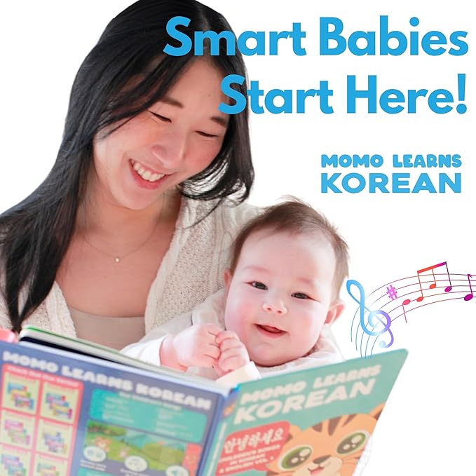 New! Learn Korean for Kids, Momo Learns Korean Vol. 1, Bilingual Korean Baby Book for Kids, Babies & Toddlers 1-3, Kids Board Book w/ Hangul, First Words & Songs, Language Toy for Preschoolers 0-3